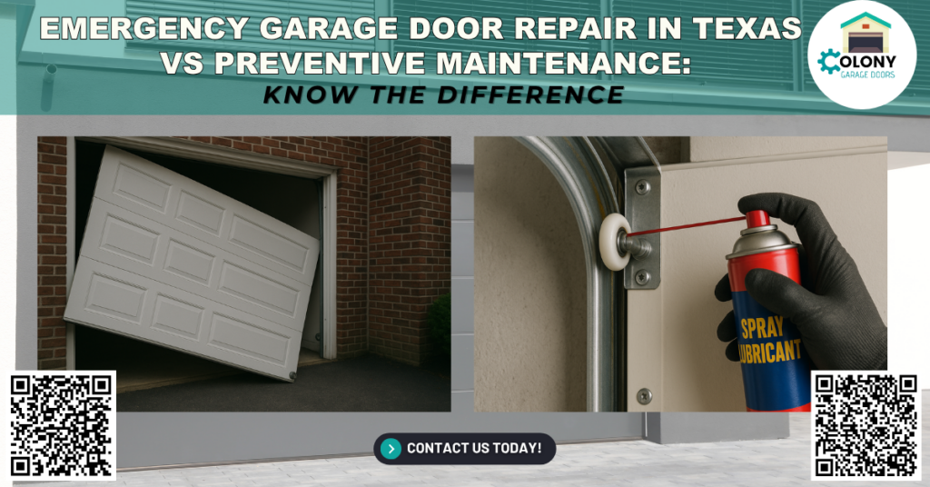 Emergency Garage Door Repair in Texas vs Preventive Maintenance: Know the Difference 1 Emergency Garage Door Repair in Texas vs Preventive Maintenance: Know the Difference
