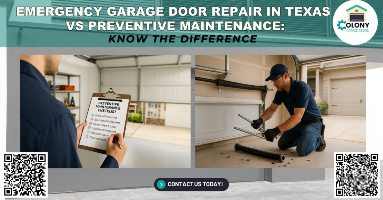 Blogs 19 Emergency Garage Door Repair in Texas vs Preventive Maintenance: Know the Difference - Colony Garage Doors